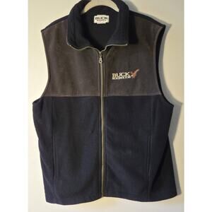 Buck Knives Fleece Vest Mens Size M Full Zip Black Gray Colorblock With Pockets